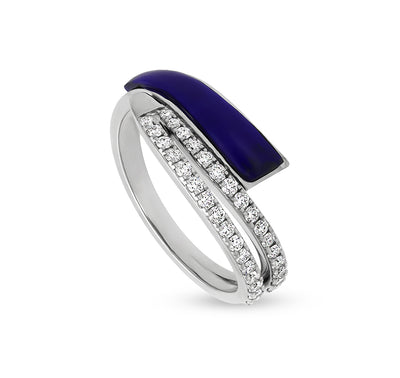 Dark Blue Lapis With Round Cut Diamond Embellished White Gold Casual Ring