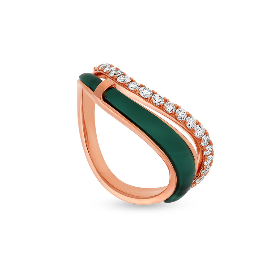 Half Dual Ring With Green Malachite Elegant Rose Gold Casual Ring