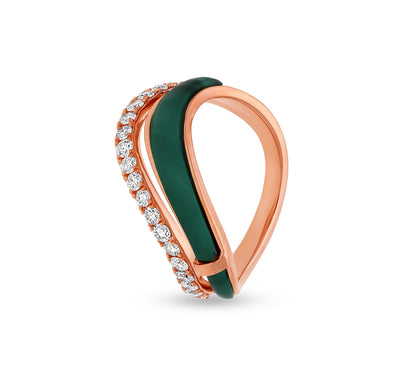 Half Dual Ring With Green Malachite Elegant Rose Gold Ring