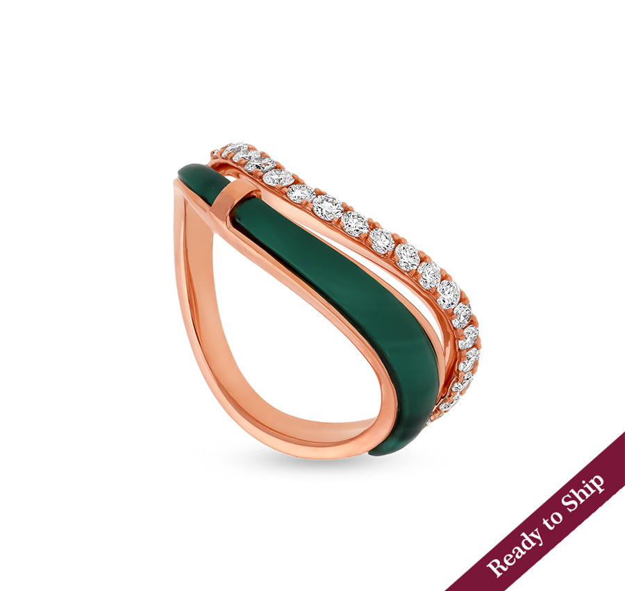 Half Dual Ring With Green Malachite Elegant Rose Gold Ring