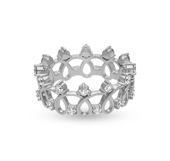 Crown Shape With Round Natural Diamond White Gold Casual Ring