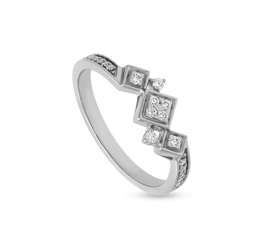 Triple Rhombus Shape With Round Cut Diamond White Gold Casual Ring