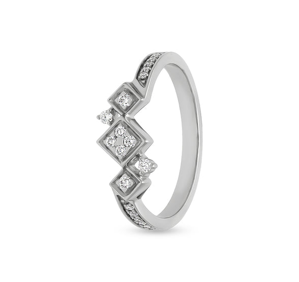 Triple Rhombus Shape With Round Cut Diamond White Gold Casual Ring