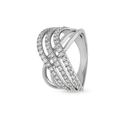 Crossover X Shape with Round Natural Diamond White Gold Casual Ring