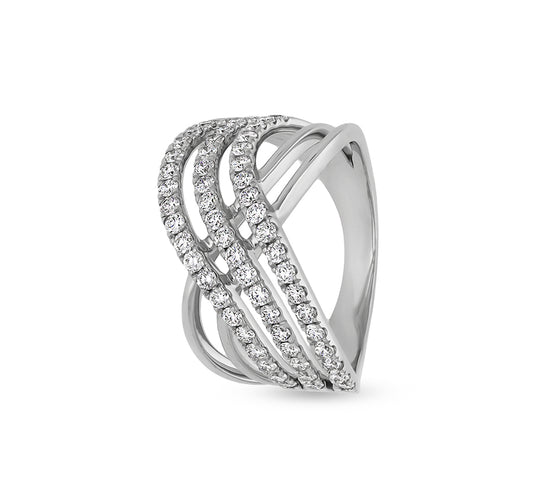 Crossover X Shape with Round Natural Diamond White Gold Casual Ring