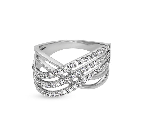 Crossover X Shape with Round Natural Diamond White Gold Casual Ring