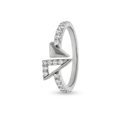 Pyramid Shape With Round Natural Diamond  White Gold Open Casual Ring