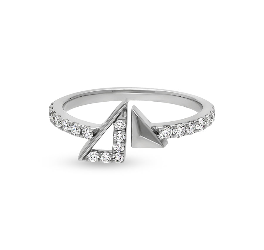 Pyramid Shape With Round Natural Diamond  White Gold Open Casual Ring