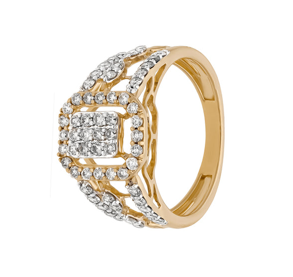 Octagon Shape Round Natural Diamonds Yellow Gold Casual Ring