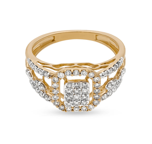 Octagon Shape Round Natural Diamonds Yellow Gold Casual Ring