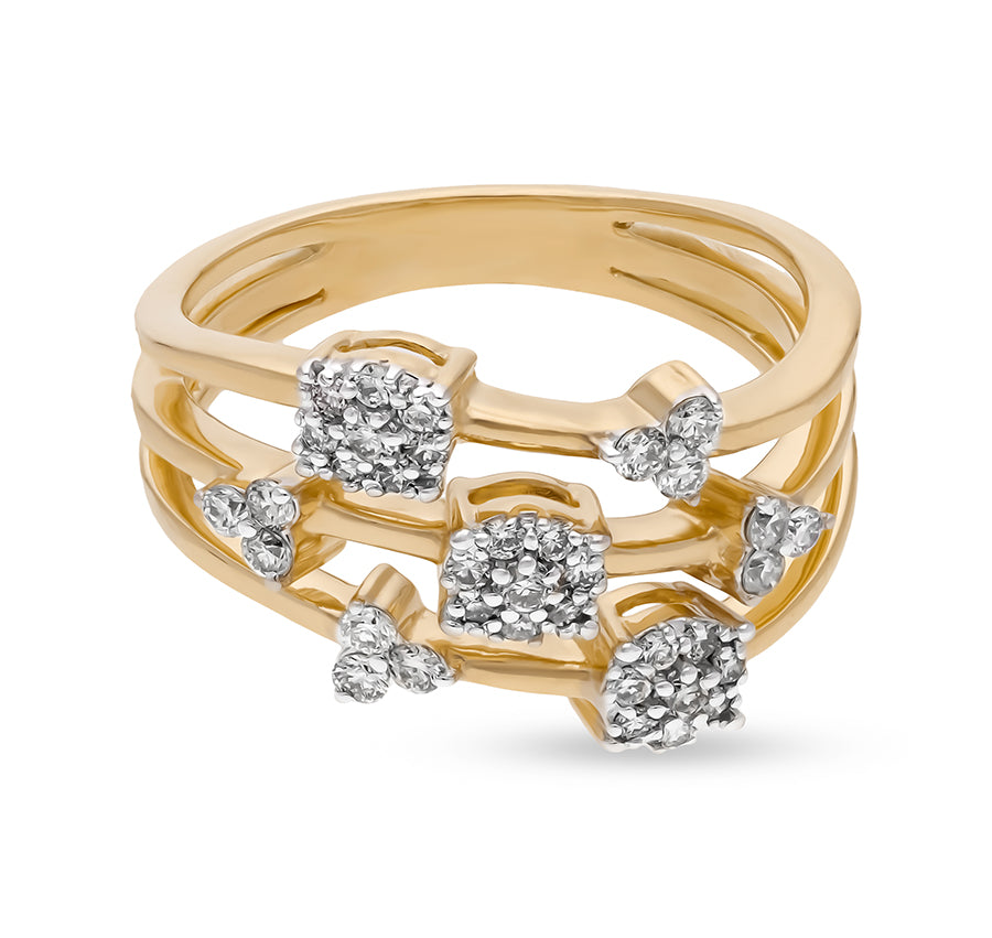 Tri-Layer Round Natural Diamond Yellow Gold Cocktail Ring