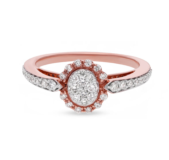 Sculpted Oval Round Natural Diamond Rose Gold Casual Ring