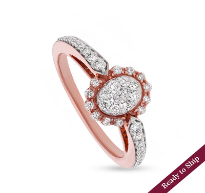 Sculpted Oval Round Natural Diamond Rose Gold Casual Ring