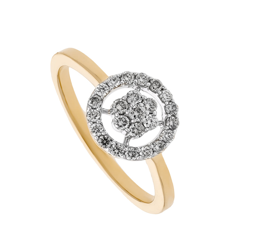 Round Natural Diamond and Prong Setting Yellow Gold Dainty Ring
