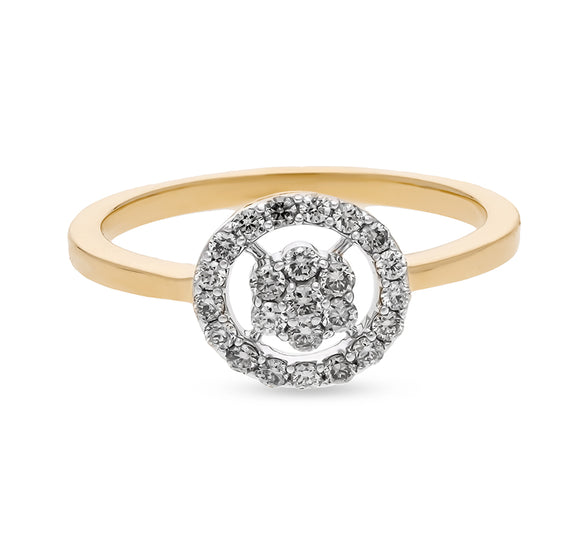 Round Natural Diamond and Prong Setting Yellow Gold Dainty Ring