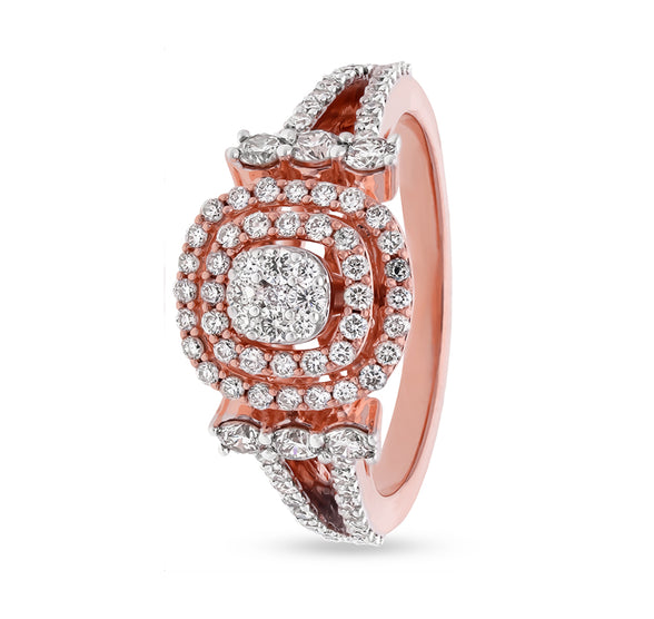 Enigmatic Junction Square Round Natural Diamonds Rose Gold Halo Ring
