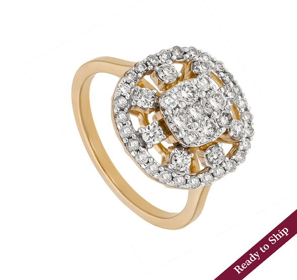 Round Natural Diamond Yellow Gold Petite Haven Cocktail Ring