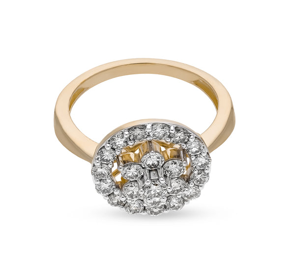 Flourish Shape Round Natural Diamond with Prong Setting Yellow Gold Halo Ring