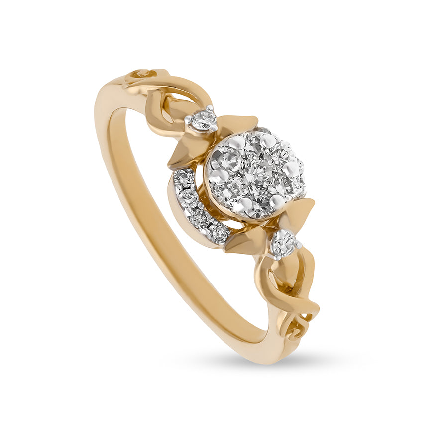 Round Natural Diamond Yellow Gold Timeless Tapestry Casual Ring
