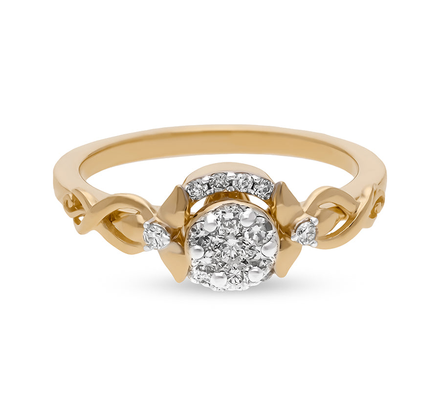 Round Natural Diamond Yellow Gold Timeless Tapestry Casual Ring