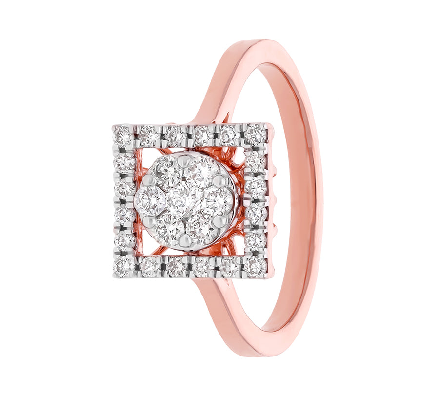 Square Circle Brilliance Round Natural Diamond Rose Gold Casual Ring