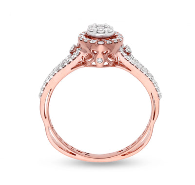Marquise Trail Circle Round Natural Diamond Rose Gold Halo Ring