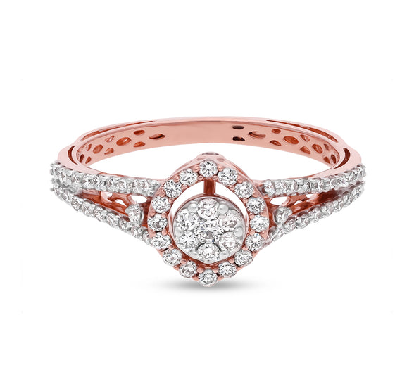 Marquise Trail Circle Round Natural Diamond Rose Gold Halo Ring