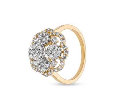 Floral Shape Round Natural Diamond Prong Set Yellow Gold Cocktail Ring