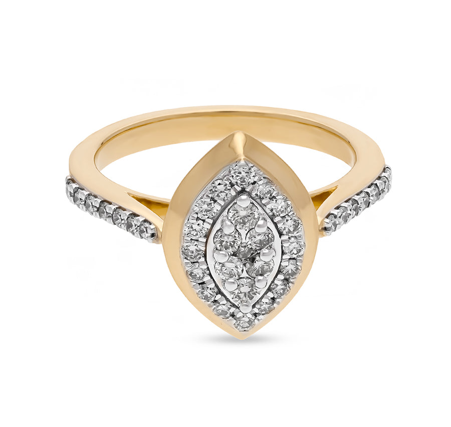 Marquise Mirage Round Diamond Yellow Gold Halo Ring