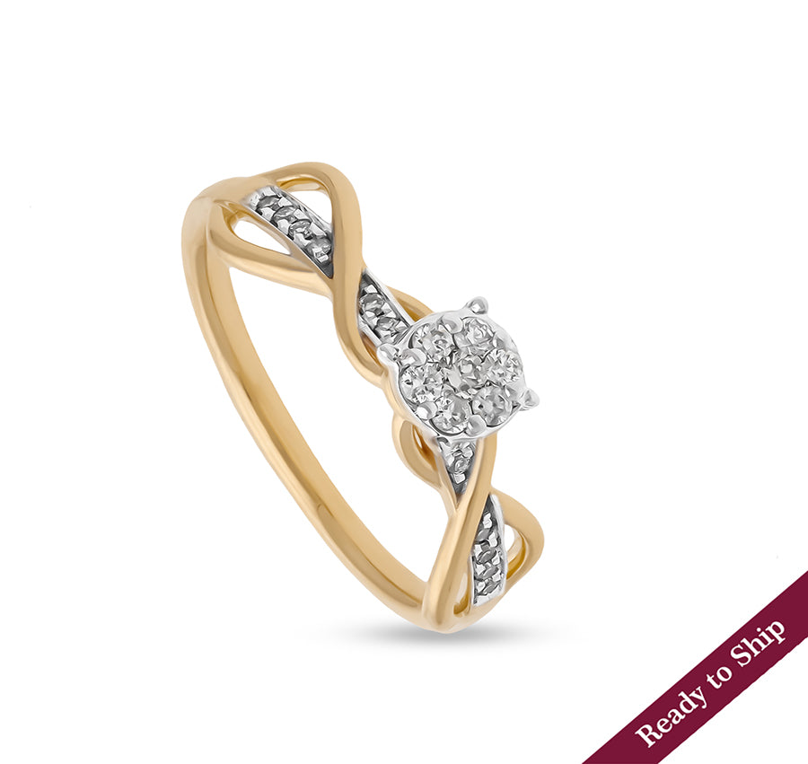 Petite Twisted Vine Metal Round Natural Diamond Yellow Gold Casual Ring