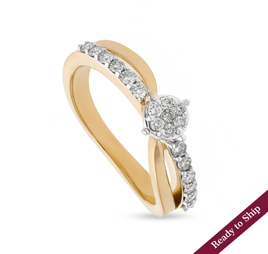 Elegance Twist Round Diamond Yellow Gold Casual Ring