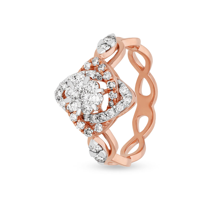 Round Natural Diamond  With Prong Setting Rose Gold Casual Ring