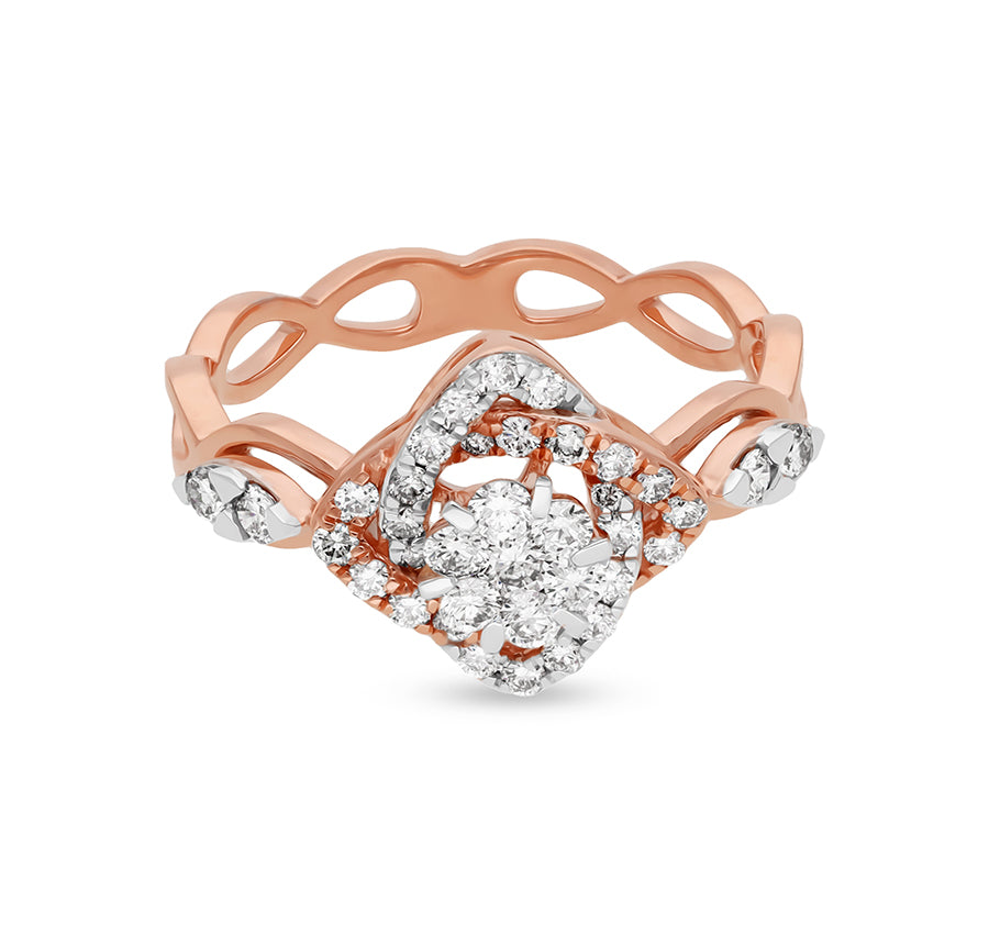 Round Natural Diamond  With Prong Setting Rose Gold Casual Ring