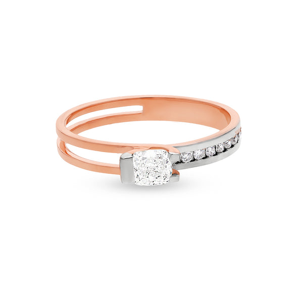Cushion Shape With Round Natural Diamond Dual Tone Casual Ring