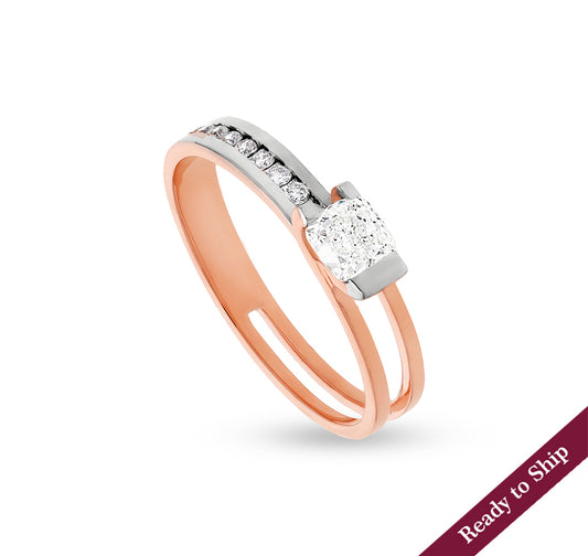 Cushion Shape With Round Natural Diamond Dual Tone Casual Ring