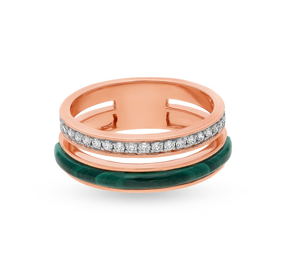 Green Malachite Round Diamond With Channel Setting Rose Gold Band