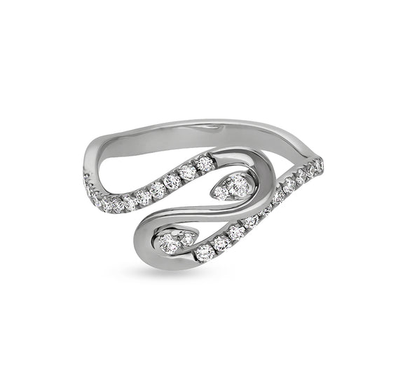 Wave Shape With Round Natural Diamond French Setting white Gold Casual Ring
