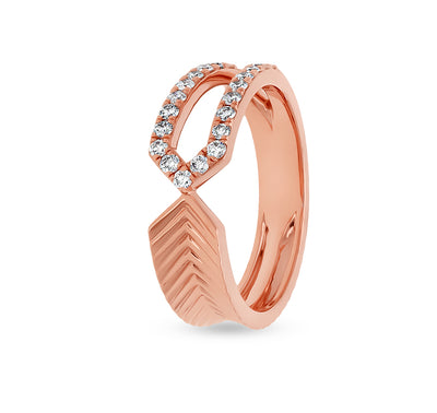 Mucronate Leaf Shape With Round Cut Diamond Rose Gold Casual Ring