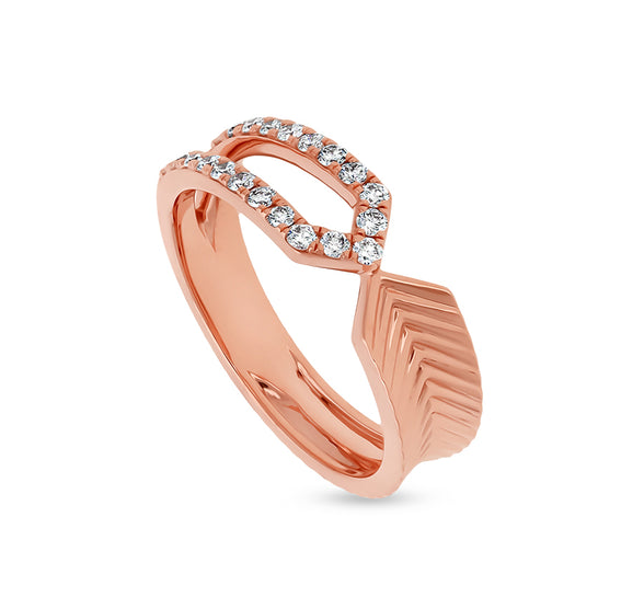 Mucronate Leaf Shape With Round Cut Diamond Rose Gold Casual Ring
