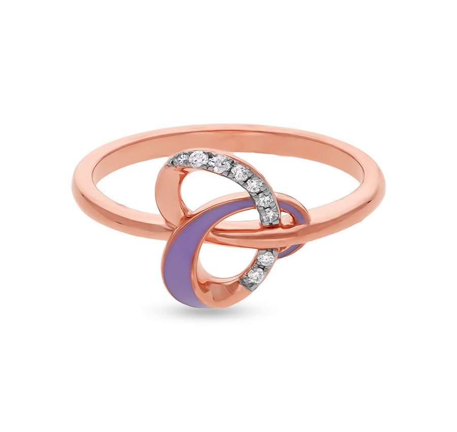 Purple Enamel With Round Natural Diamond Rose Gold Casual Ring