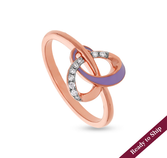 Purple Enamel With Round Natural Diamond Rose Gold Casual Ring