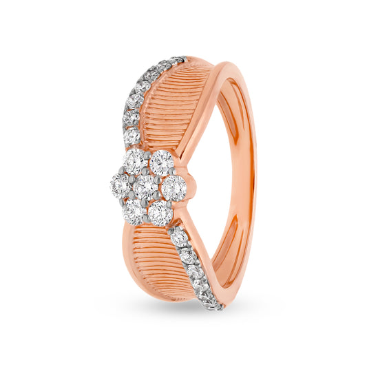 Flower Shape With Round Natural Diamond Rose Gold Casual Ring