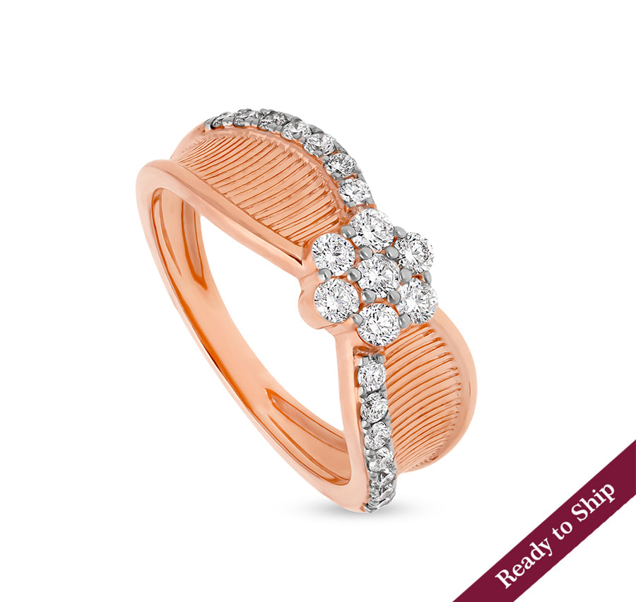 Flower Shape With Round Natural Diamond Rose Gold Casual Ring