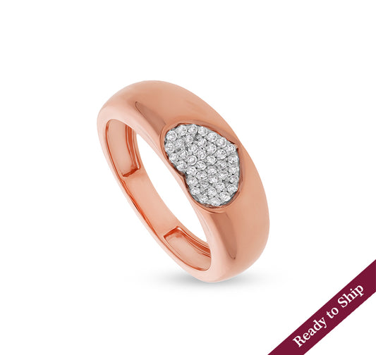 Heart Shape With Pave Setting Rose Gold Casual Ring