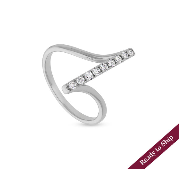 Round Shape Natural Diamond With Channel set White Gold Casual Ring