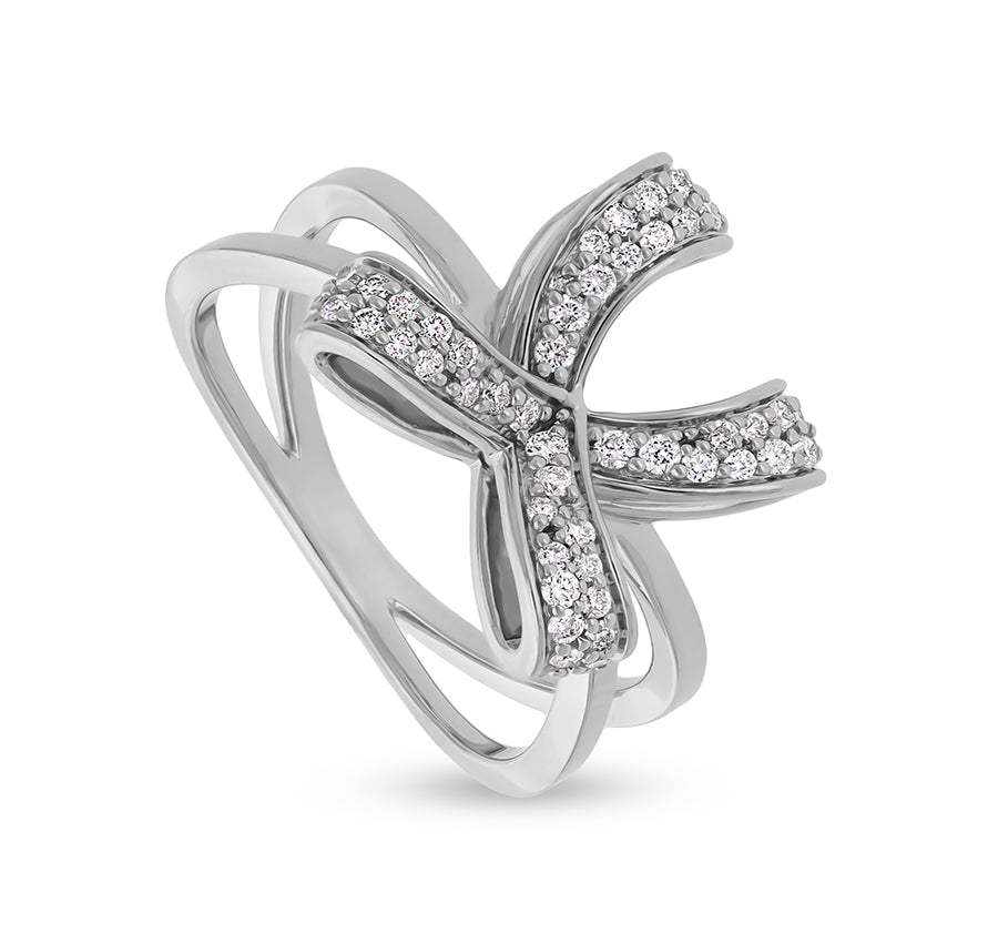 Bow Shape Natural Diamond White Gold Woman Casual Ring