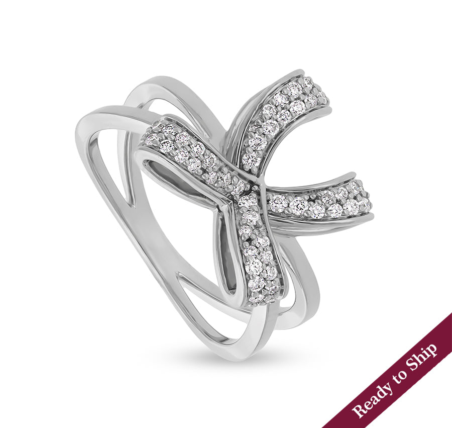 Bow Shape Natural Diamond White Gold Woman Casual Ring