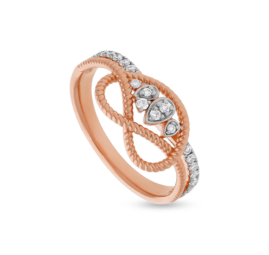 Rope Design With Round Natural Diamond Rose Gold Casual Ring