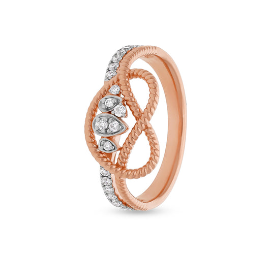 Rope Design With Round Natural Diamond Rose Gold Casual Ring