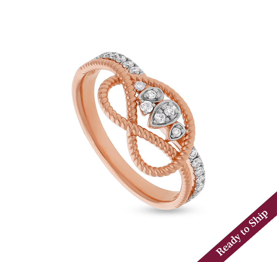 Rope Design With Round Natural Diamond Rose Gold Casual Ring